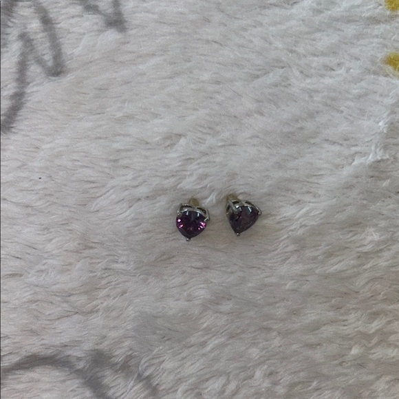 Heart-Shaped .925 Purple amethyst Stud Earrings - Picture 2 of 3